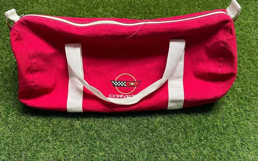 Augusta Sportswear Vintage Red Canvas Chevrolet Corvette Embroidered Duffle Bag